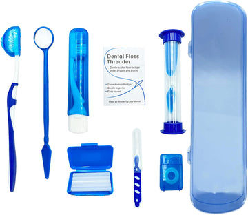 EvaGO Portable Orthodontic Care Kit Orthodontic Toothbrush Kit Travel Oral Care Kit(8pcs/Set)- Blue