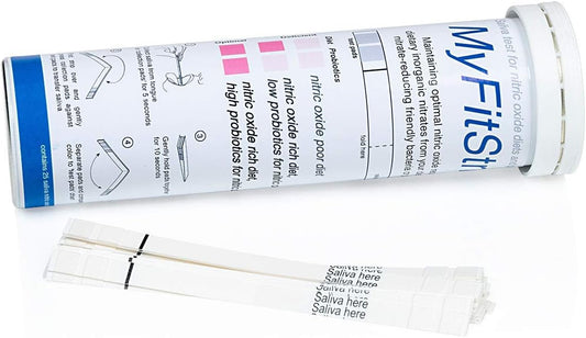 Nitric Oxide Test Strip - Track Both Prebiotic Nitrate and Biomarker for Nitric Oxide by MyFitStrip - 25 Self Care Saliv