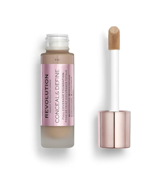 Makeup Revolution Conceal & Define Foundation, Cream Foundation Makeup, Full Coverage, For Medium Skin Tones, Vegan & Cruelty-Free, F10, 23