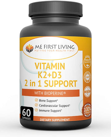 Me First Living Vitamin K2 (Mk7) With D3 Supplement Bone And Heart Health Non-Gmo Formula 125 Mcg Vitamin D3 & 100 Mcg V