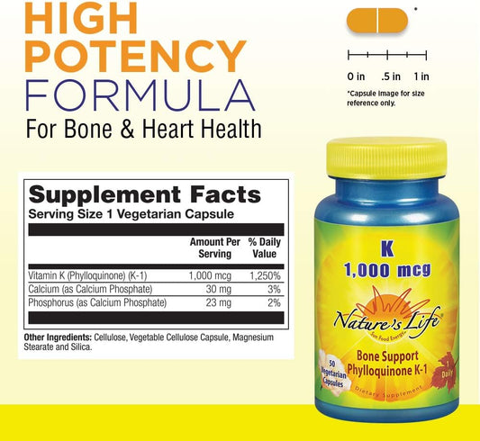 Nature'S Life Vitamin K 1000Mcg | Phylloquinone K-1 Supplement, Health