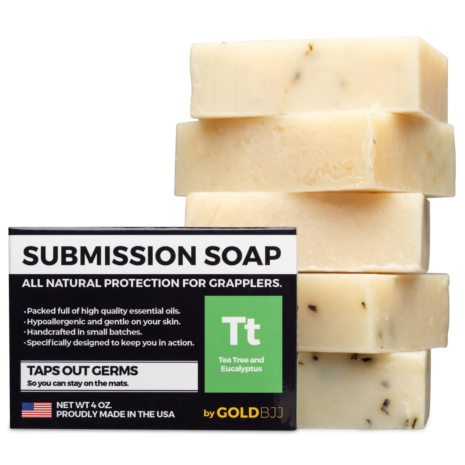 Premium Tea Tree Oil Soap - USA Made Bar Soap for BJJ, Jiu Jitsu, Wrestling, and Grappling (5-Pack of 4  Soap Bars, Classic Tea Tree)