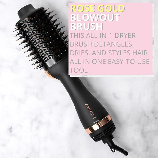 FoxyBae Rose Gold Blow Dryer Brush - 75mm Professional Blowout Hair Care Volumizer Brush | Hot Hair Dryer and Brush Combo for Drying & Straightening | Salon Grade Hot Air Brush for Women, Electric