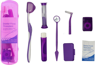 Boxed Portable Orthodontic Care Kit Orthodontic Toothbrush Kit for Braces for Orthodontic Patient Travel Oral Care Kit Dental Travel Kit Interdental Brush Dental Wax Dental oss (8 Pcs/Pack)-Purple