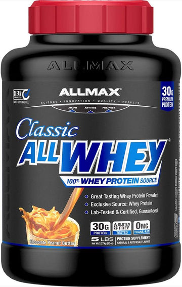 ALLMAX Classic ALLWHEY, Peanut Butter - 5 lb - 30 Grams of Protein Per