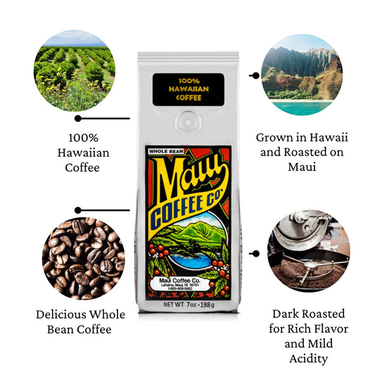 Maui Coffee Company 100% Hawaiian Coffee, Whole Bean ( Bag) - Dark Roast w Bold Clean Bright Full-Bodied Flavor - Grown & Small Batch Roasted in Hawaii