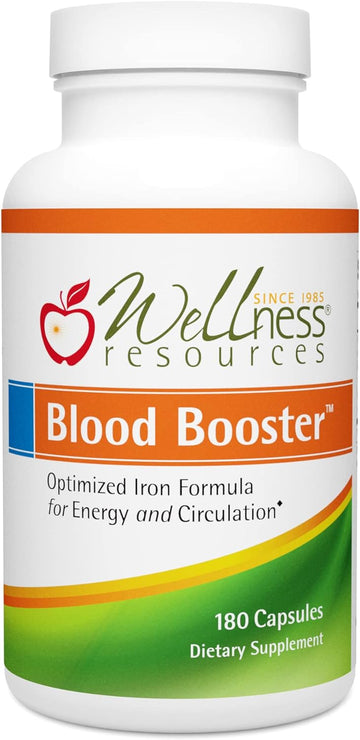 Blood Booster Iron Supplement For Energy And Fatigue - Gentle, Non-Constipating Iron, Methylfolate And Other Coenzyme B Vitamins (180 Caps - Vegan, Gluten Free, Non-Gmo)
