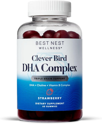 Clever Bird DHA Complex Gummies with Choline, Vegan Omega 3 Supplements for Adults, 100 mg per Two Gummies, Non-GMO, Imm