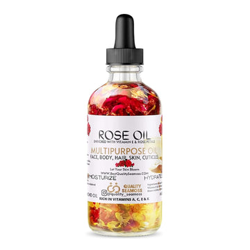 Multipurpose Rose Oil, Moisturizing Hair & Body Oil, Vitamin E Oil with Apricot, Sweet Almond and Bergamot Essential Oils for Skin, Body & Face Oil for Dry Skin, Scalp & Nails, 2  - Quality Seamoss