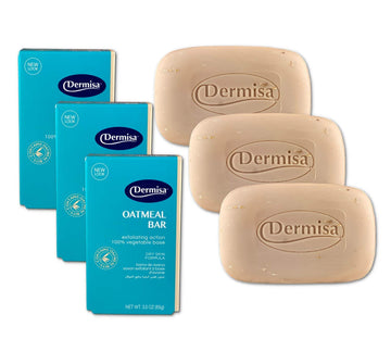 Dermisa Exfoliating Oatmeal Bar | Helps to Gently Cleanse and Exfoliate Dry Skin | Contains Oatmeal + Aloe Vera | NO PARABENS, NO SULFATES | 3  | Pack of 3