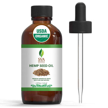 SVA Organics Hemp Seed Organic USDA Cold Pressed Oil 4  Pure Carrier Oil for Skin Cream, Face Serum, Hair Products, Cosmetics, Makeup, Soap, Hair & Body Oil