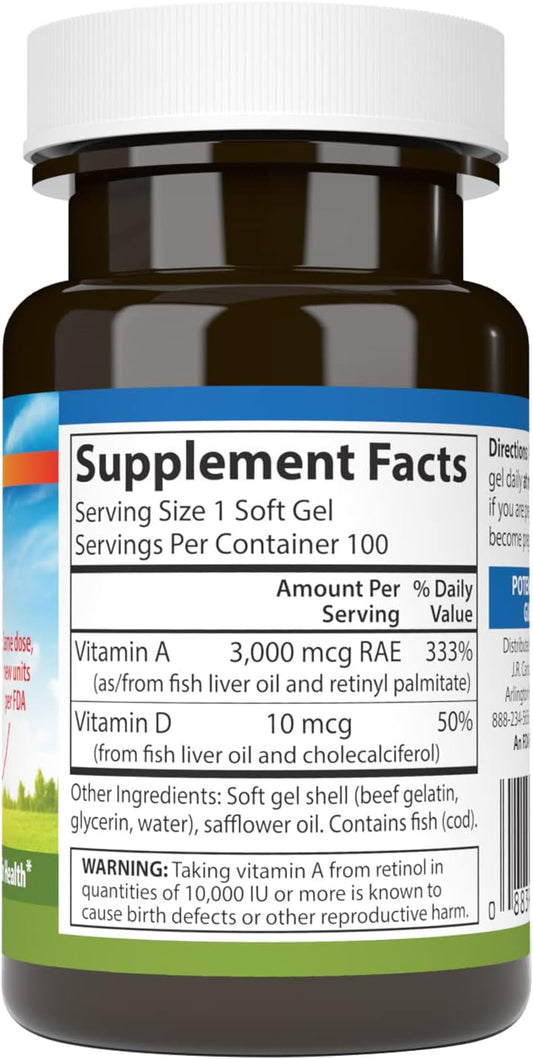 Carlson - A & D, 10000 IU (3000 mcg RAE) Vitamin A, 400 IU (10 mcg) Vitamin D3, Vision Support, Skin Health, 100 Soft Ge