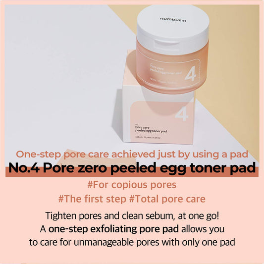 numbuzin No.4 Pore Zero Peeled Egg Toner Pad | Gentle Exfoliator, PHA, LHA, Makeup Skin Prep, Panthenol | Korean Skin Care for Face, 70 pads, 6.42 .