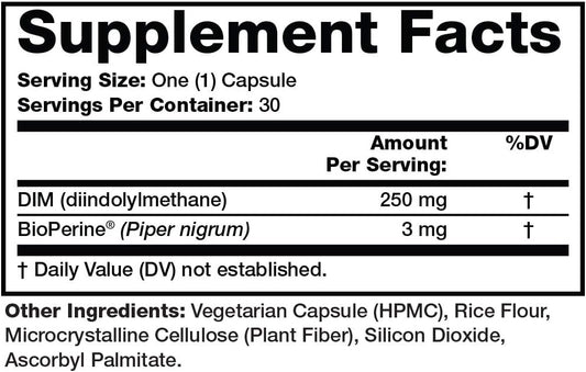 Olympian Labs Performance DIM Supplement 250mg - DIM Diindolylmethane 30 Capsules (30 Day Supply)