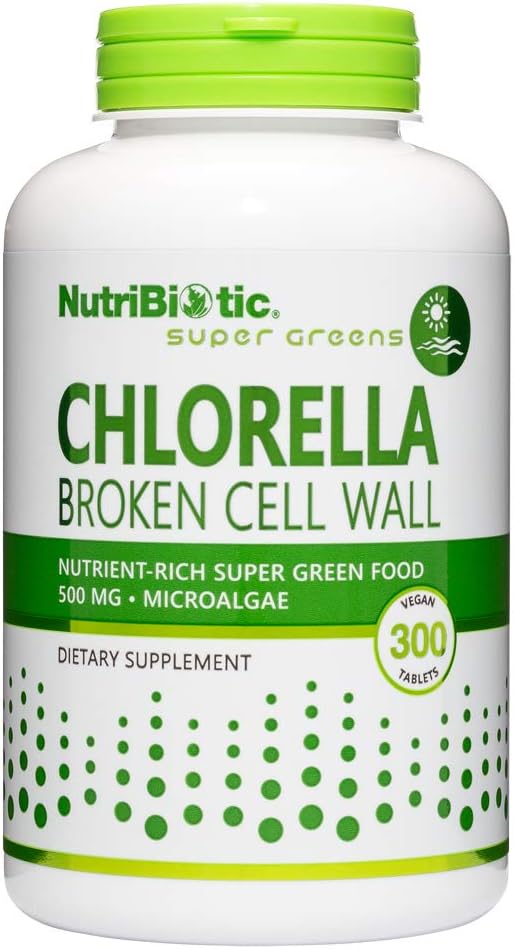 NutriBiotic- Chlorella Super Green Food 500 mg 300 Tabs | Broken Cell Wall Nutrient-Rich Microalgae, Water Cultivated Superfood | Chlorophyll with Vitamins, Minerals & Trace Elements | Vegan & Non-GMO