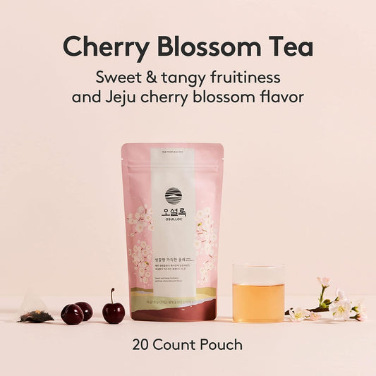 OSULLOC Cherry Blossom Tea (Floral, Sweet cherry scent) | Korean Premium Blended Tea Bag | Sweet Fruit Tea | 20 Count Tea Bags