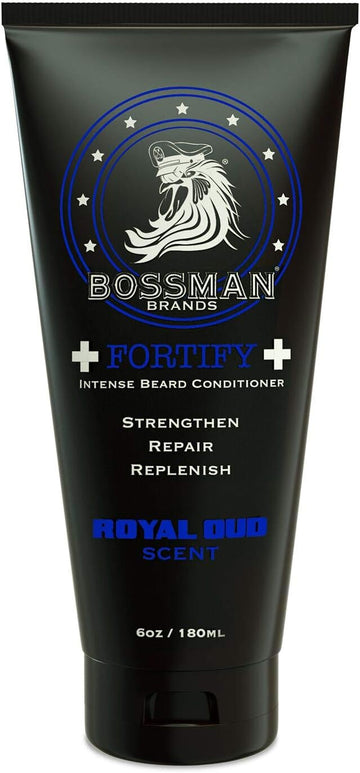 Bossman Fortify Intense Beard Conditioner - Shower Beard Wash, Moisturizer and Beard Softener for Men - Beard Growth Products - Made in USA (Royal Oud Scent)