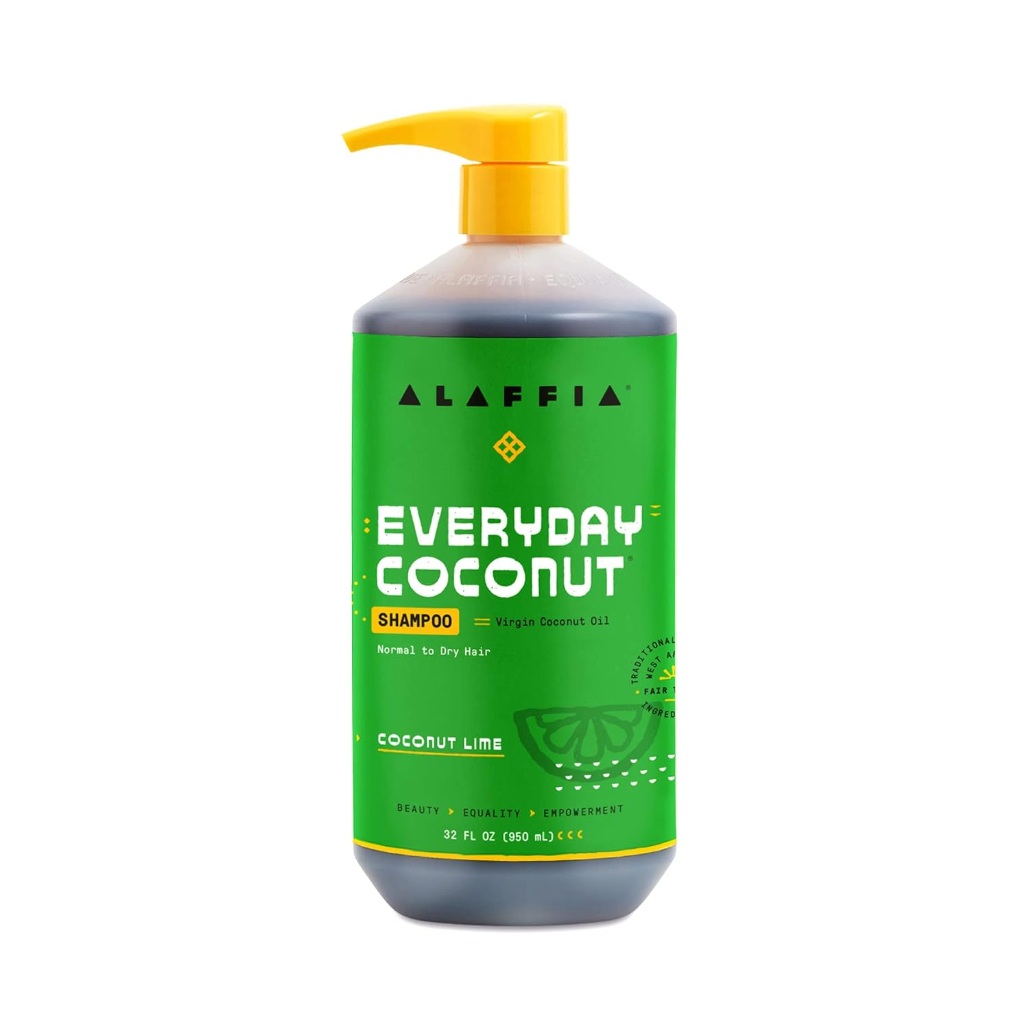 Alaffia - Everyday Coconut Shampoo, Dry to Extra Dry Hair, Gentle Support to Cleanse, Hydrate, and Stimulate Hair with African Ginger, Coconut Oil, and Shea Butter, Fair Trade, Coconut Lime, 32 s