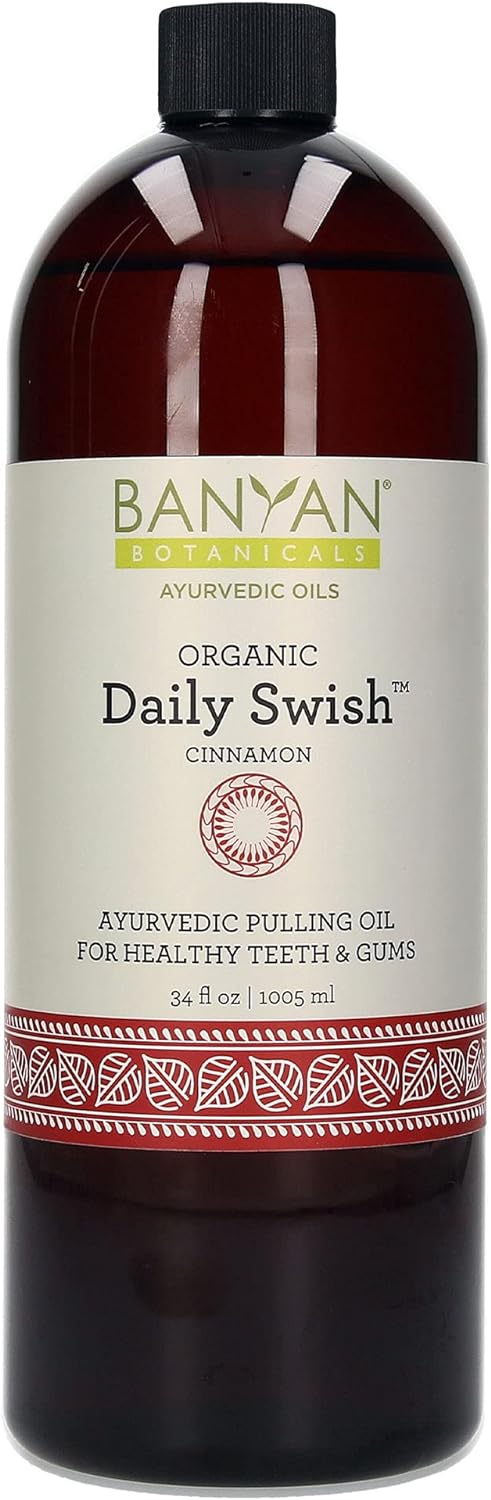 Banyan Botanicals Daily Swish Cinnamon – Organic Ayurvedic Oil Pulling Mouthwash with Coconut Oil – for Oral Health, Teeth, & Gums* – 34 – Non GMO Sustainably Sourced Vegan