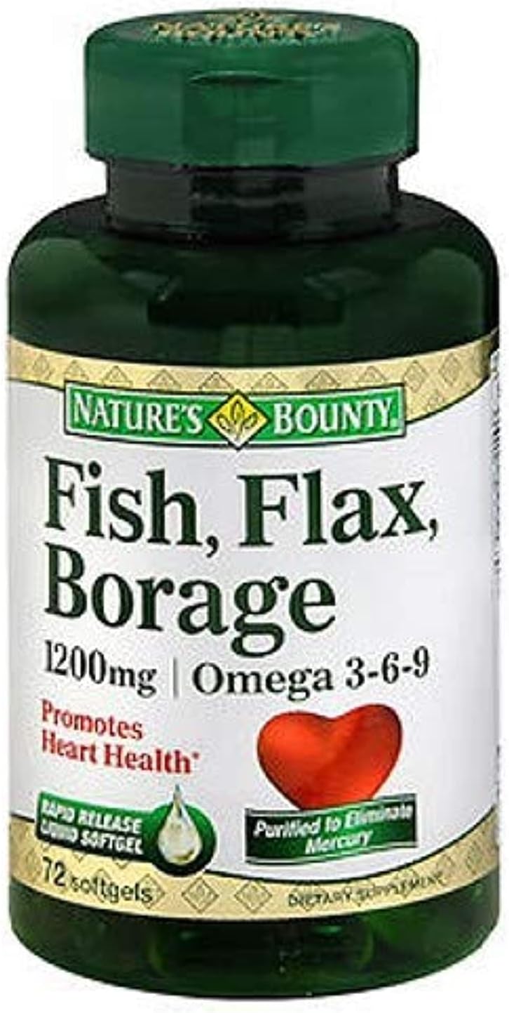 Nature's Bounty Fish, Flax, Borage 1200mg, Omega 3-6-9, 72 Softgels