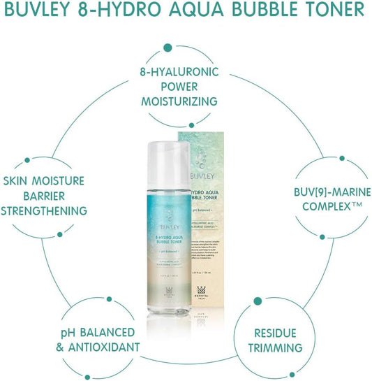 [BUVLEY] 8-Hydro Aqua Bubble Innovative Facial Toner, Deep Hydrating, Moisturizing, Anti Aging - Cruelty Free, Made in Korea Pack of (1)