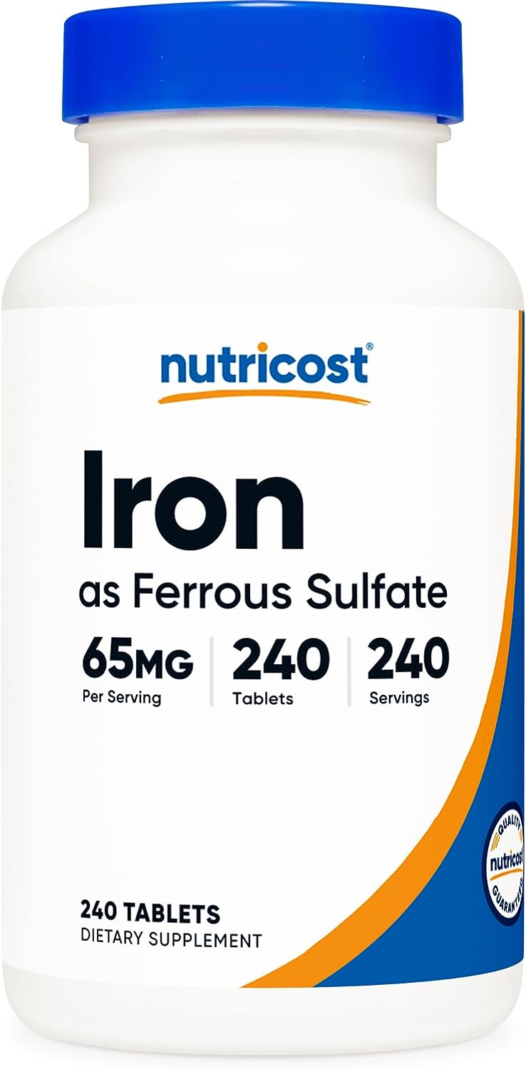 Nutricost Iron (As Ferrous Sulfate) 65mg, 240 Tablets - Non-GMO, Gluten Free