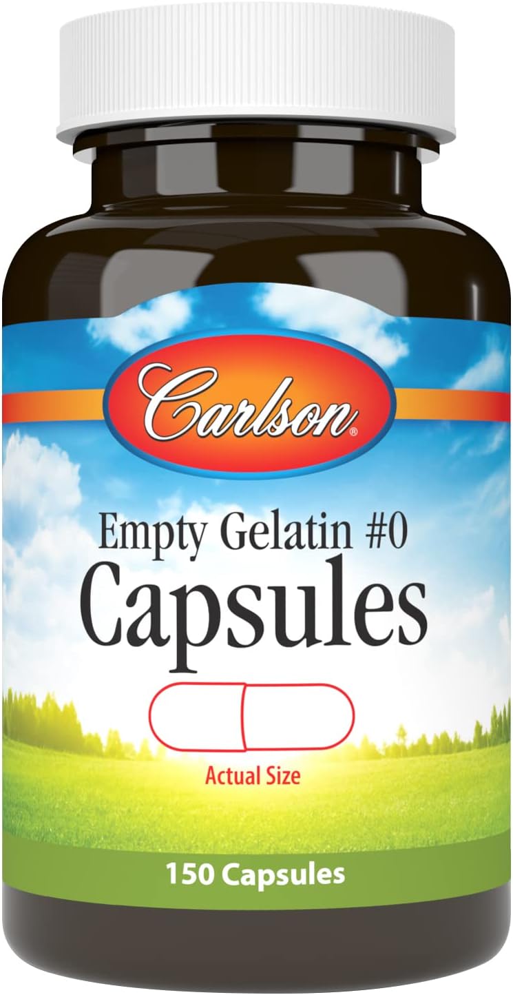 Carlson - Empty Gelatin #1 Capsules, Size #0, Empty Gelatin Capsules, Easy to Separate & Fill, Empty Capsules, Gel Caps, 150 Count (Pack of 1)