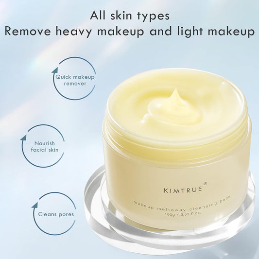 Kimtrue Pack of 2 Makeup Remover Melting Balm,2 in 1 Makeup Cleansing Balm for Face and eye,Gentle and Nourishing Facial cleanser,Easily take off makeup(100g+15g)
