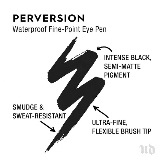 URBAN DECAY Perversion Waterproof Fine-Point Eye Pen - Black, Semi-Matte Liquid Eyeliner - Ultra-Fine Brush Tip