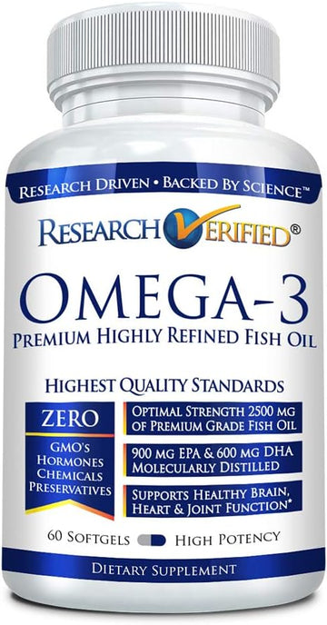 Research Verified? Omega-3 MD - Fish Oil 2500mg - EPA 900mg, DHA 600mg - Cardiovascular Health, Cognitive Function, and