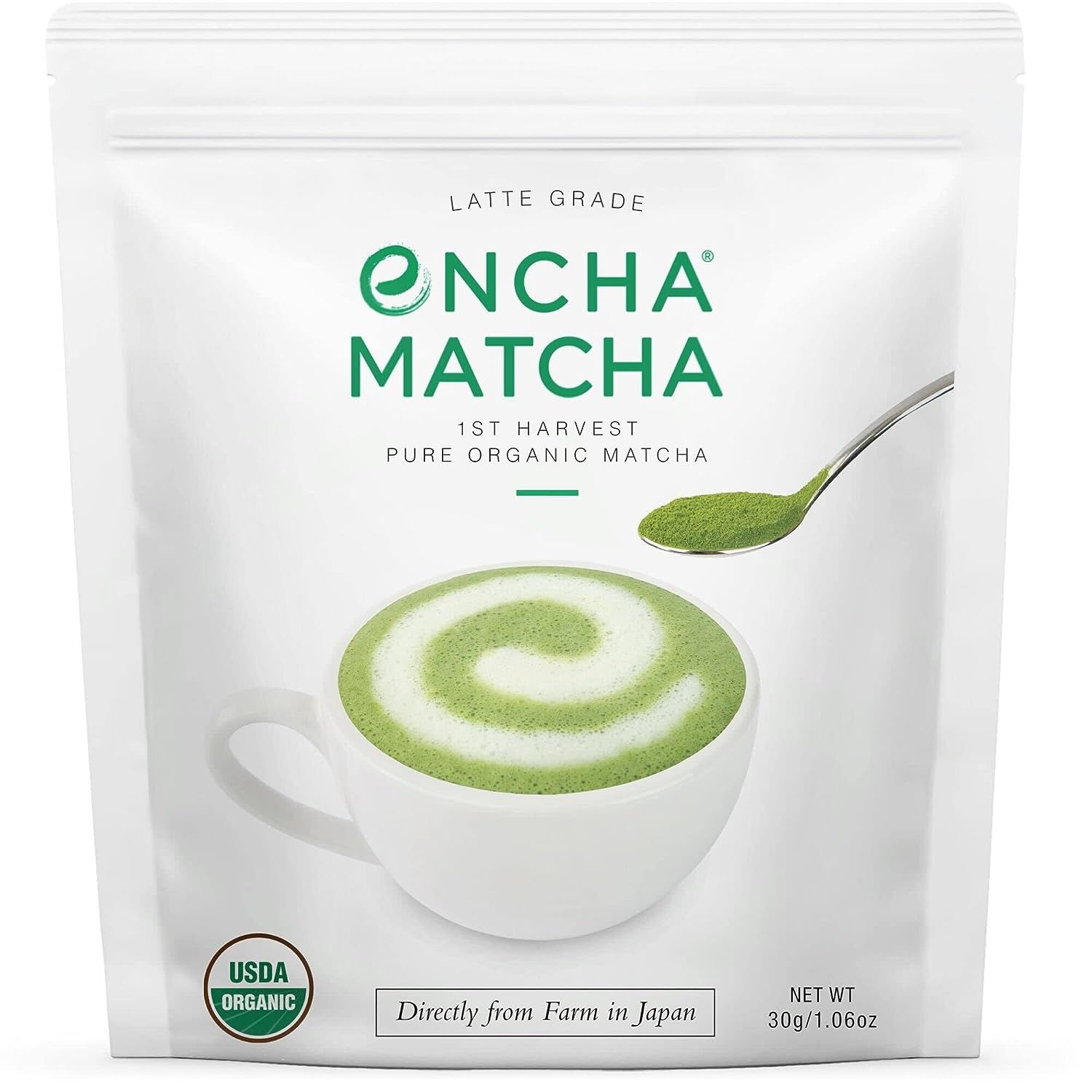 Encha Latte Grade Matcha Green Tea - First Harvest Organic Matcha Green Tea Powder, From Uji, Japan Premium Powder for matcha latte, matcha smoothie | Caffeine, L-Theanine, No added sugar