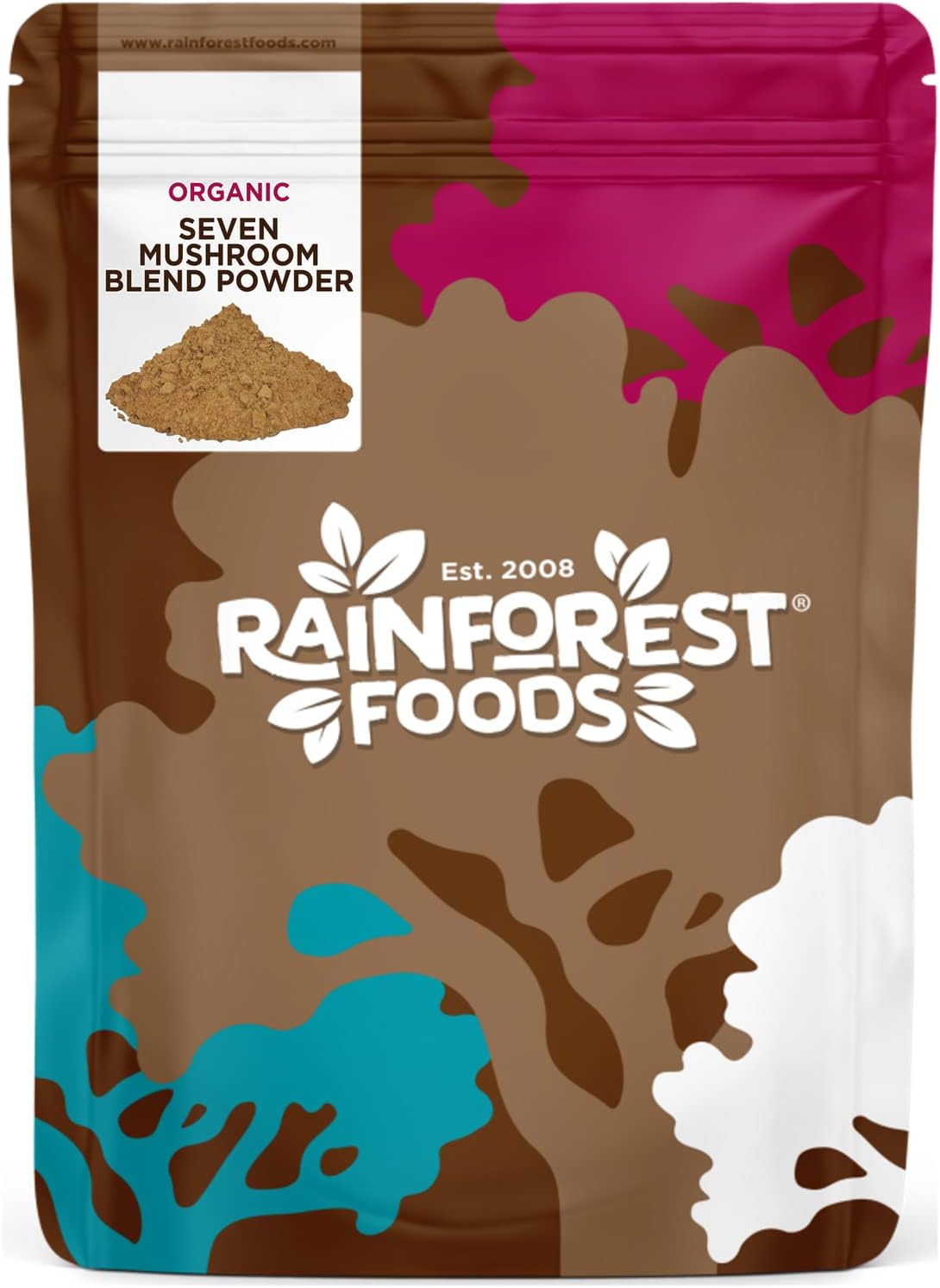 Rainforest Foods Organic 7 Mushroom Blend Powder, Reishi, Chaga, Shiit400 Grams