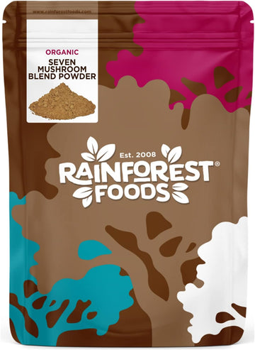 Rainforest Foods Organic 7 Mushroom Blend Powder, Reishi, Chaga, Shiit400 Grams