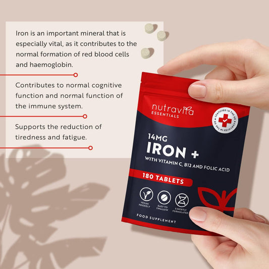 Iron Tablets High Strength 14mg ? 180 Vegan Iron Tablets, 6 Month Supp9 Grams