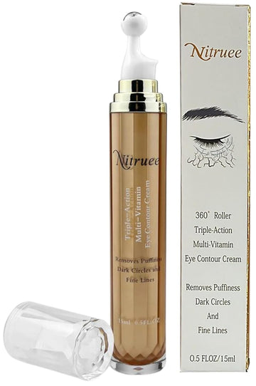 NITRUEE Triple-Action Multi-Vitamin Eye Contour Cream with Caffeine, Hyaluronic acid, Squalane and Vitamins For Puffiness, Dark Circles and Fine Lines