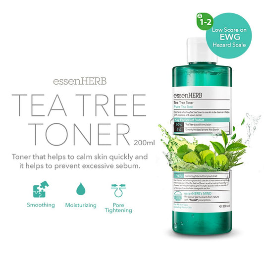 ESSENHERB TEA TREE TONER, Providing intensive nutrition and moisture to dry skin, Blemish Skin care system, Calm skin quickly and it helps to prevent excessive sebum. (200)