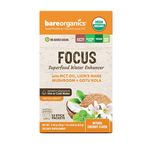 BareOrganics On-The-go 12ct Focus Blend (Superfood Water Enhancer)