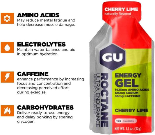 GU Energy Roctane Ultra Endurance Energy Gel, 24-Count, Cherry Lime1.69 Pounds