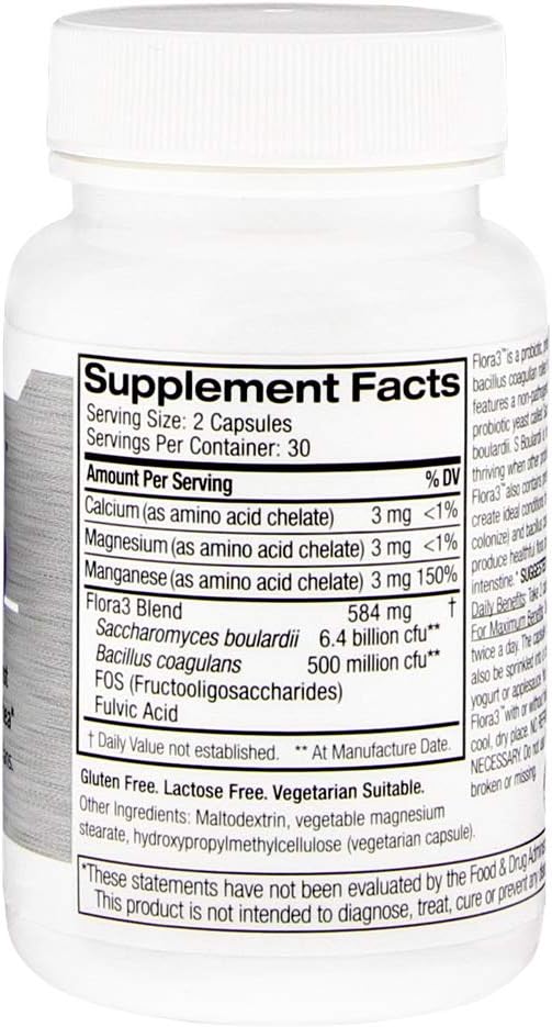 Lane Innovative - Flora3, Vegetable Capsules, Full Spectrum Defense Ag1.76 Ounces