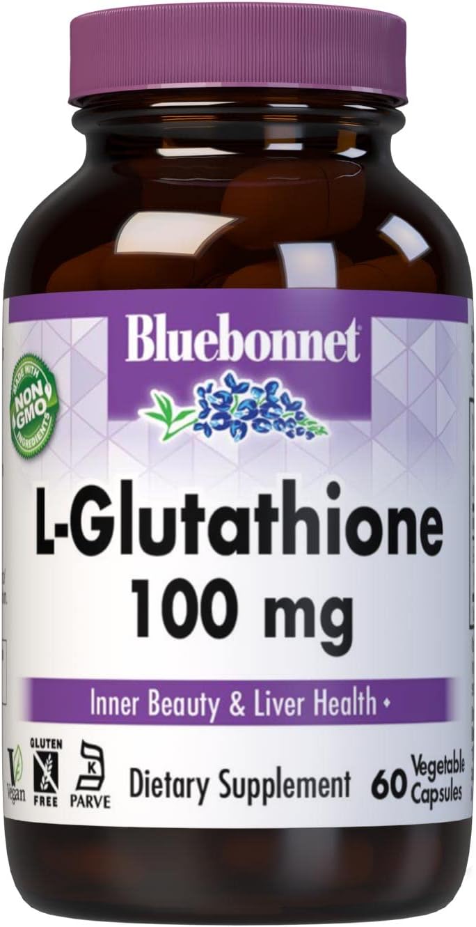 Bluebonnet L-Glutathione 100 mg Vitamin Capsules, 60 Count, White