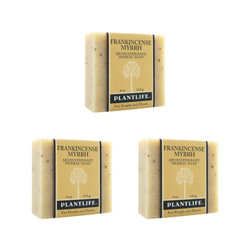 Plantlife Frankincense & Myrrh 3-Pack Bar Soap - Moisturizing and Soothing Soap for Your Skin - Hand Crafted Using Plant-Based Ingredients - Made in California 4 Bar