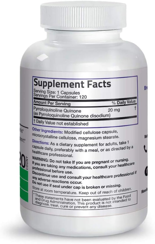 Bronson Pqq Vitality 20Mg Pyroloquinoline Quinone Supplement Promotes