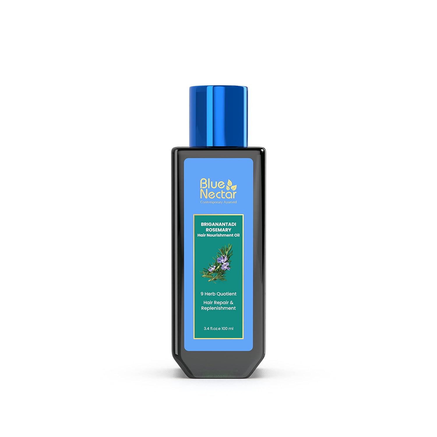 Blue Nectar Rosemary Oil for Hair Growth with Coconut, Bhringraj, Amla & Sesame Oil | Ayurvedic Hair Oil for Dry Damaged