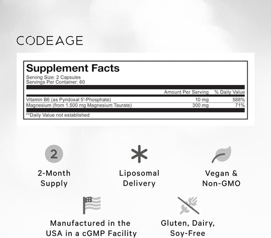 Codeage Liposomal Magnesium Taurate+ Supplement - 2-Month Supply - Mag