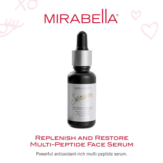 Replenish and Restore Multi-Peptide Facial Serum by Mirabella Beauty - Anti-Aging Face Serum with Hydrating Ingredients Vitamin C, Retinol & Hyaluronic Acid Reduce Appearance of Fine Lines & Wrinkles