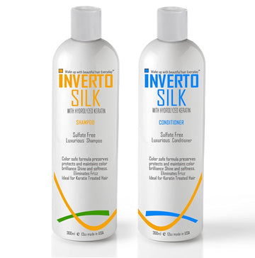 INVERTO SILK Luxurious Keratin Shampoo and Conditioner Set For Frizzy Damaged Hair Sulfate Free Shampoo and Conditioner Two Bottles Value Set 2 x 360 Protect Hair Color Eliminate Frizz post treatment shampoo