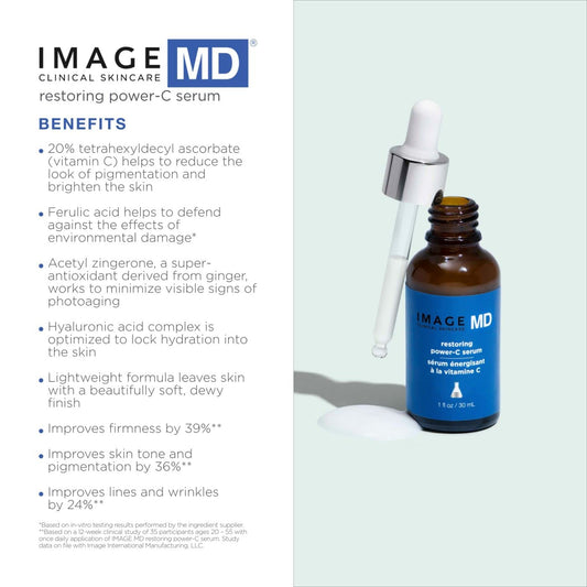 IMAGE Skincare IMAGE MD Restoring Power-C Serum, 20% Vitamin C and Ferulic Acid Facial Serum to Reduce Pigmentation, Firm and Brighten Skin, 1