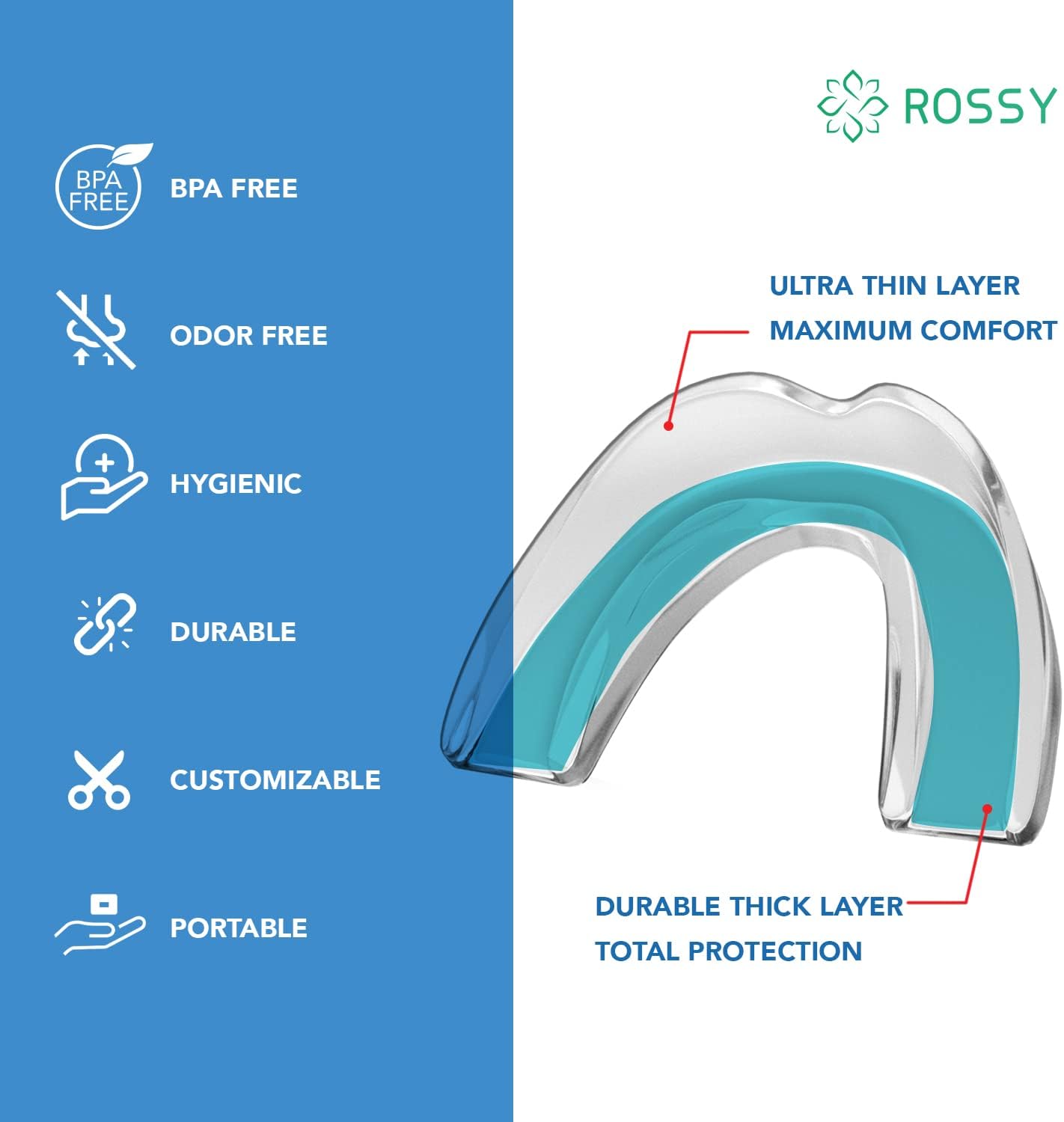 Rossy Mouth Guard for Clenching Teeth at night, Moldable Nig