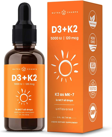Vitamin D3 K2 Drops | Liquid Vitamin D3 5000 IU & K2 D3 with MK7 | Vit
