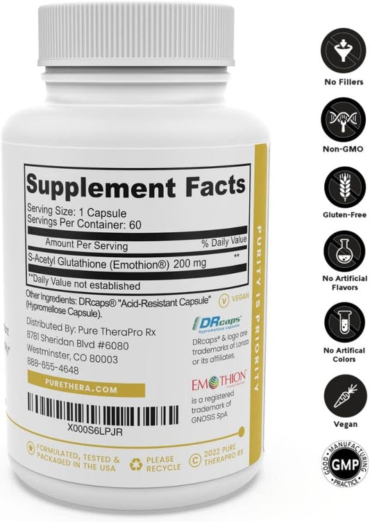 S-Acetyl Glutathione GOLD - 60 DRcaps "Acid-Resistant" | 200mg Per Cap